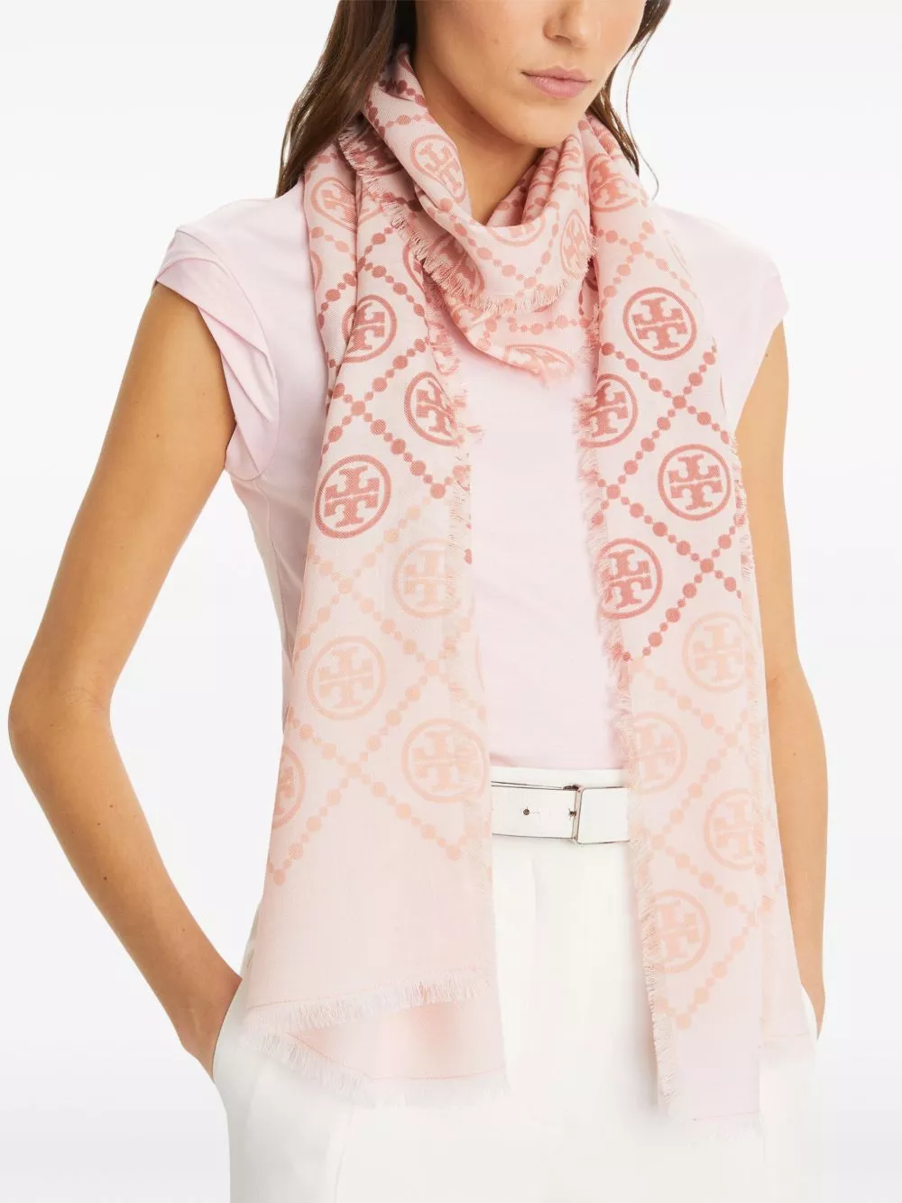 Cheap Tory Burch monogram-pattern wool-blend scarf Women 0127