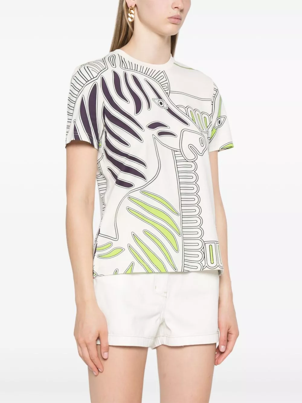 Affordable Tory Burch zebra-print cotton T-shirt Women 0123