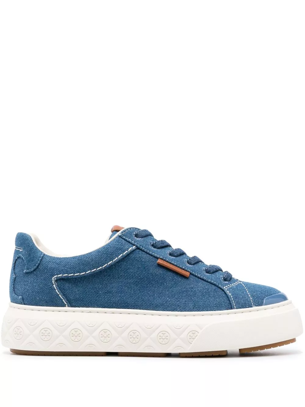 Affordable Tory Burch logo-patch lace-up denim sneakers Women 0124