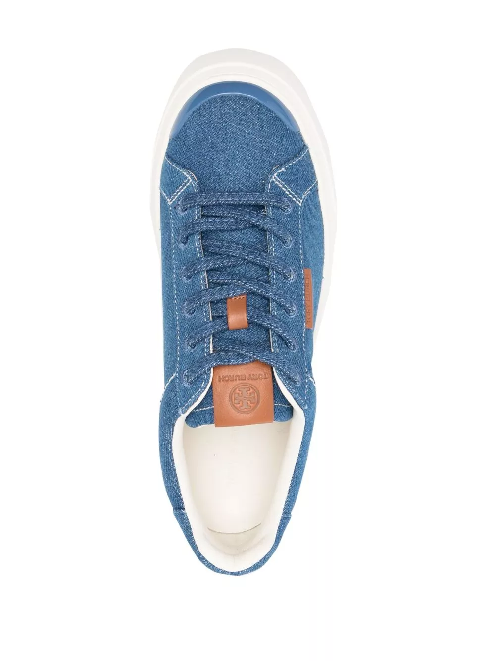 Affordable Tory Burch logo-patch lace-up denim sneakers Women 0124